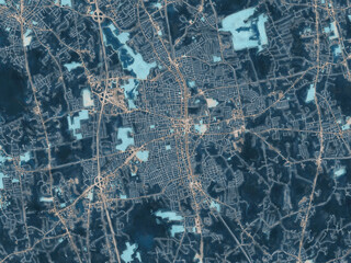 Painterly Style City Map of Brockton Massachusetts, USA in a Blue Color Scheme.