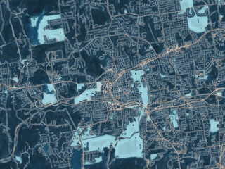 Painterly Style City Map of Bristol  Connecticut, USA in a Blue Color Scheme.