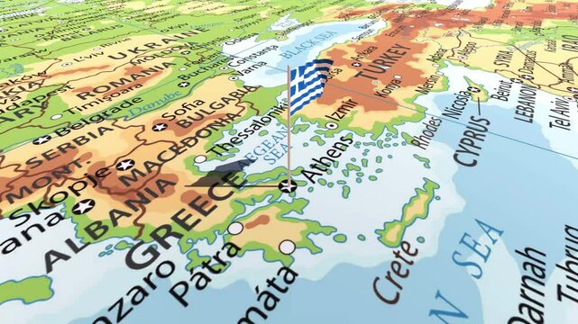 Greece flag waving on the map