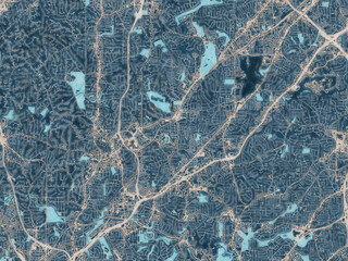 Painterly Style City Map of Brookhaven  Georgia, USA in a Blue Color Scheme.