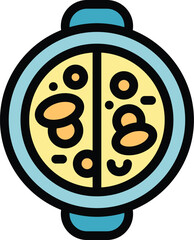 This icon depicts a cooking pot separating ingredients, symbolizing balanced meal preparation