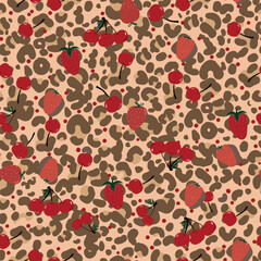 Made of leopard cherry and strawberry seamless pattern