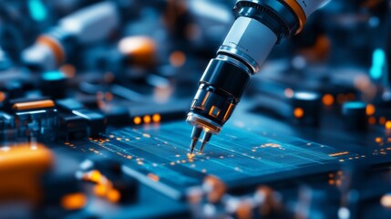 Robot graphic design, overlooking intelligent manufacturing, using a three color color scheme to showcase advanced industrial automation and technological concepts.