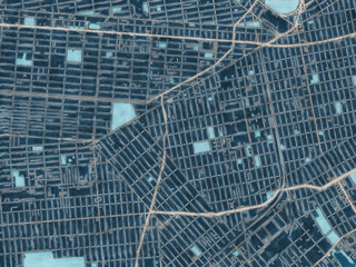 Painterly Style City Map of Brownsville  New York, USA in a Blue Color Scheme.