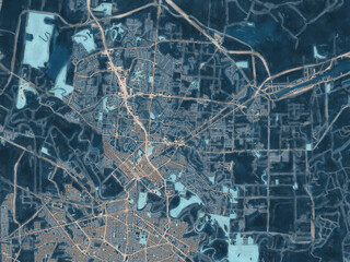 Painterly Style City Map of Brownsville Texas, USA in a Blue Color Scheme.