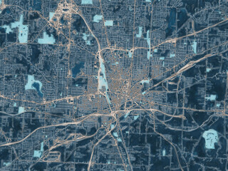 Painterly Style City Map of Canton  Ohio, USA in a Blue Color Scheme.
