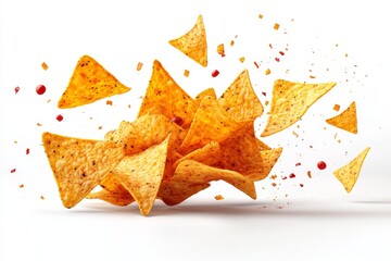 Tortilla Chips Explosion  Flying Nachos with Salsa   Spicy Mexican Snacks