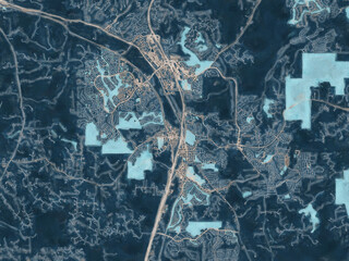 Painterly Style City Map of Castle Rock  Colorado, USA in a Blue Color Scheme.