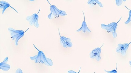 Minimalist watercolor bluebells in soft pastel blue, scattered gently on a pale background, seamless repeat,
