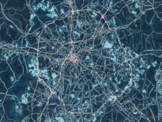 Painterly Style City Map of Charlotte North Carolina, USA in a Blue Color Scheme.
