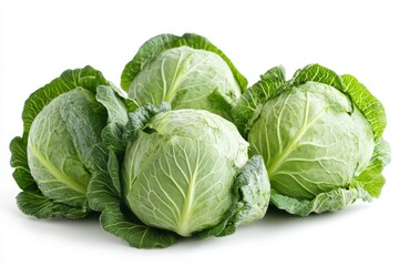 Fototapeta premium Fresh Green Cabbage Heads Isolated on White Background
