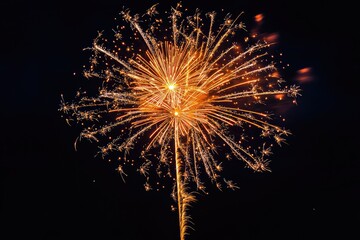 Bright golden orange fireworks exploding in night sky