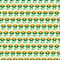 Floral pattern with orange petals on a light green background. Pattern design