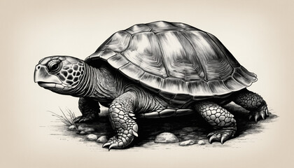 Fototapeta premium Vintage Turtle Head Sketch in Retro Engraving Style.
