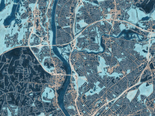 Painterly Style City Map of Chicopee  Massachusetts, USA in a Blue Color Scheme.