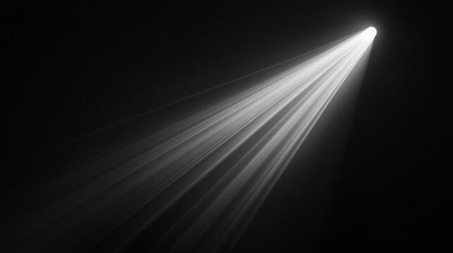 White light beam on a black background, with light from the side, a spotlight, and light streaks and rays