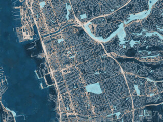 Painterly Style City Map of Chula Vista California, USA in a Blue Color Scheme.