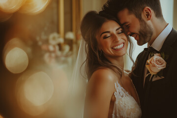 Naklejka premium Bride and Groom Laughing Together on Their Special Day