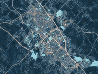 Painterly Style City Map of College Station Texas, USA in a Blue Color Scheme.