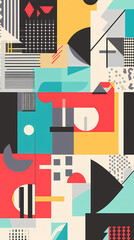 Geometric shapes and compositions inspired by Bauhaus or Memphis. Retro elements, geometric pattern for banners, posters, and leaflets. Geometric design background vector