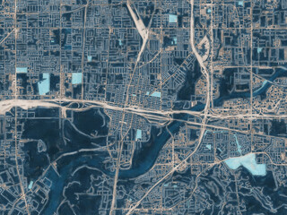 Painterly Style City Map of Colton  California, USA in a Blue Color Scheme.