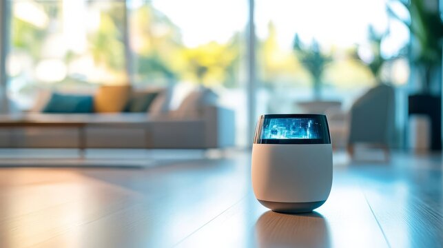 Robotic personal assistant, holographic display, sleek modern home