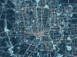 Painterly Style City Map of Columbus Ohio, USA in a Blue Color Scheme.