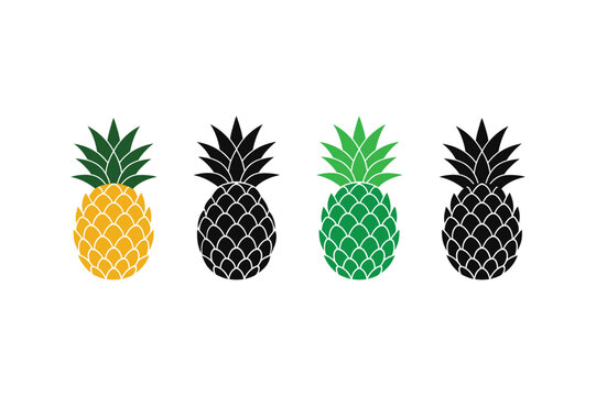 Pineapple vector art illustration. pineapple silhouette vector art icons set. pineapple fruit icon designs Symbol Isolated, Vector Illustration. 