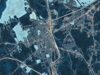 Painterly Style City Map of Concord New Hampshire, USA in a Blue Color Scheme.