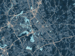 Painterly Style City Map of Concord North Carolina, USA in a Blue Color Scheme.