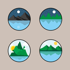 Night Mountain Landscape icon design vector symbol set including starry sky and mountain shadow