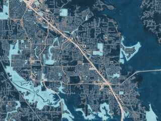 Painterly Style City Map of Corinth Texas, USA in a Blue Color Scheme.