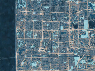 Painterly Style City Map of Coral Springs Florida, USA in a Blue Color Scheme.