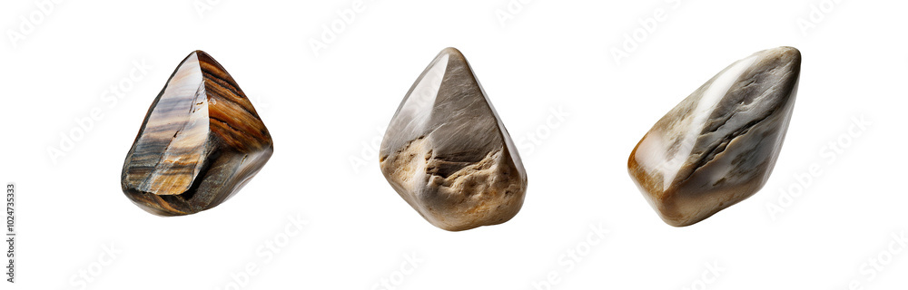 Aufkleber Three isolated stones with varied textures and patterns.