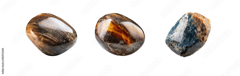 Aufkleber Three isolated smooth stones with different colors and textures.