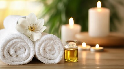 Spa Essentials with Candles and Natural Elements