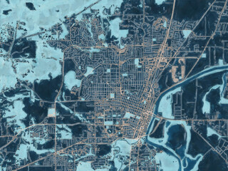 Painterly Style City Map of Corvallis Oregon, USA in a Blue Color Scheme.