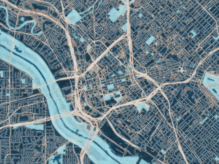 Obraz premium Painterly Style City Map of Dallas Center Texas, USA in a Blue Color Scheme.