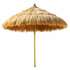 straw beach umbrella, designed for sun protection, displayed on a transparent cutout background