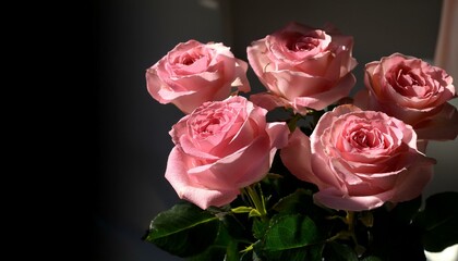Obraz premium group of pink roses in contrasting light and shadow
