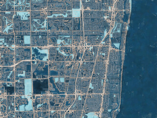 Painterly Style City Map of Deerfield Beach  Florida, USA in a Blue Color Scheme.