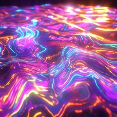 Obraz premium A vibrant, abstract surface with colorful, flowing patterns resembling liquid light.