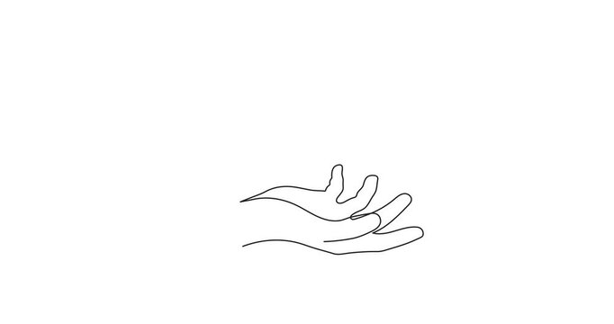 Hand holds exclamation mark one line art animation,hand drawn admiration sign,idea continuous contour motion.Query attention concept,finding answer.Minimalistic video template, 4k self-drawing movie