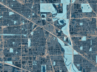 Obraz premium Painterly Style City Map of Des Plaines Illinois, USA in a Blue Color Scheme.