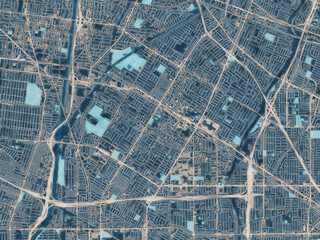 Painterly Style City Map of Downey California, USA in a Blue Color Scheme.