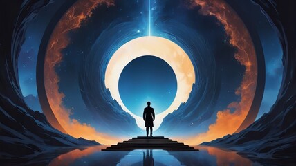 A magical portal to another world ,silhouette of a figure entering portal