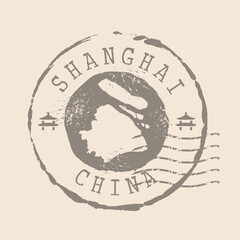 Stamp Postal of Shanghai is city of China. Map Silhouette rubber Seal.  Design Retro Travel. Seal  Map of Shanghai grunge  for your design. China. EPS10