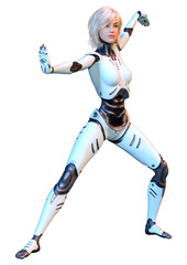 3D Rendering Female Robot on White