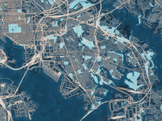 Painterly Style City Map of Dundalk  Maryland, USA in a Blue Color Scheme.