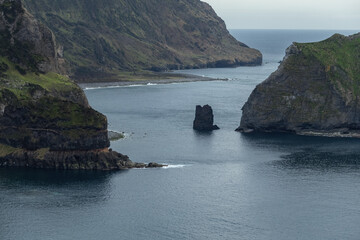 Breathtaking view of the cliffs at Flores island in Azores Portugal